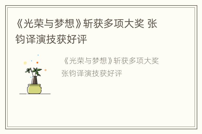 《光荣与梦想》斩获多项大奖 张钧译演技获好评
