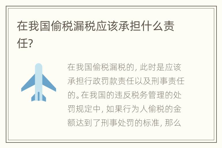 在我国偷税漏税应该承担什么责任？