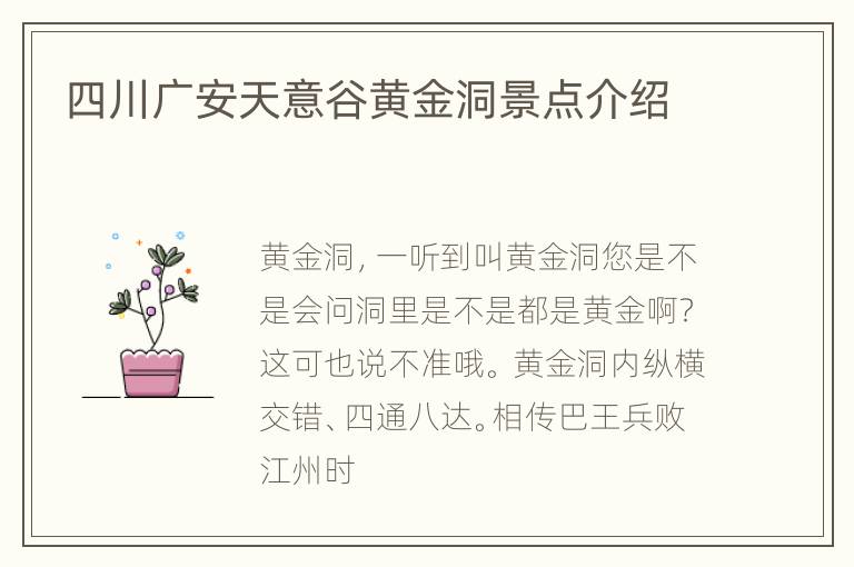 四川广安天意谷黄金洞景点介绍