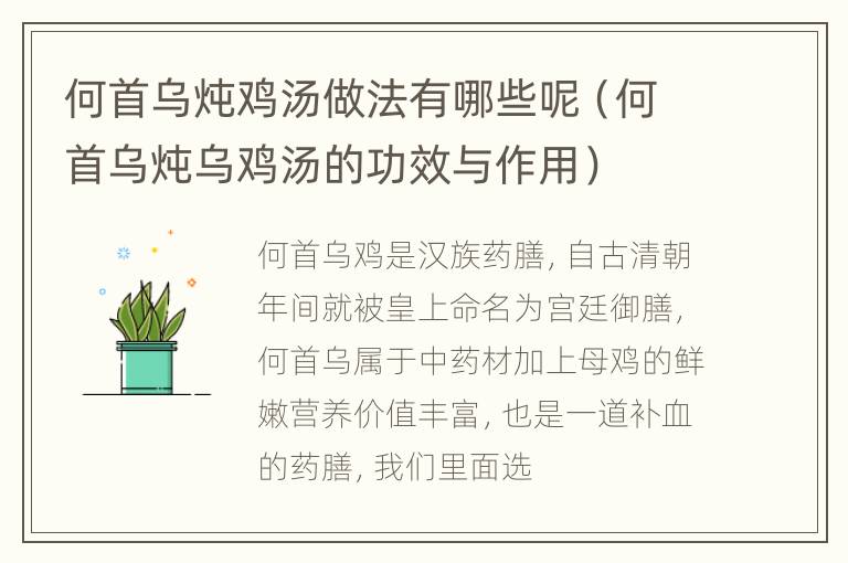 何首乌炖鸡汤做法有哪些呢（何首乌炖乌鸡汤的功效与作用）