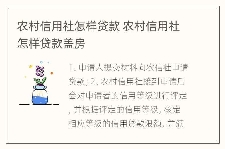 农村信用社怎样贷款 农村信用社怎样贷款盖房