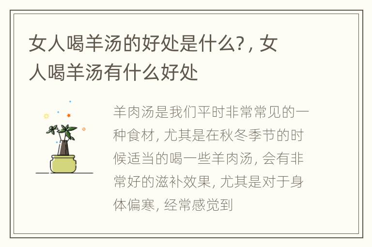 女人喝羊汤的好处是什么？，女人喝羊汤有什么好处