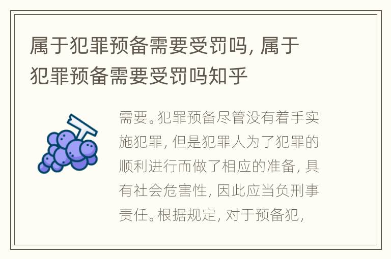 属于犯罪预备需要受罚吗，属于犯罪预备需要受罚吗知乎