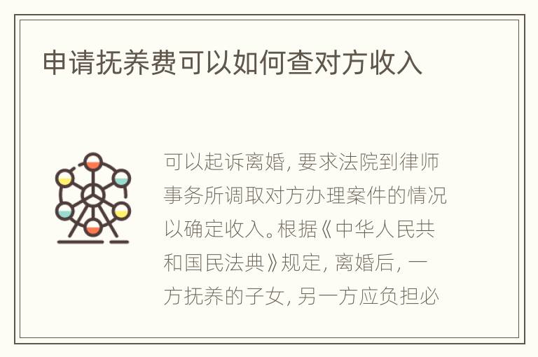 申请抚养费可以如何查对方收入