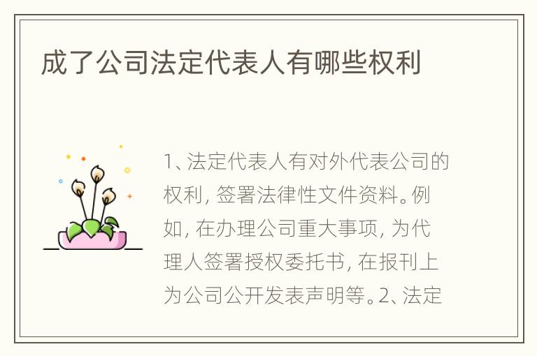 成了公司法定代表人有哪些权利