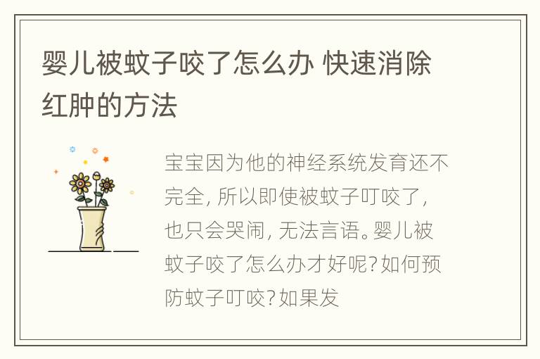 婴儿被蚊子咬了怎么办 快速消除红肿的方法