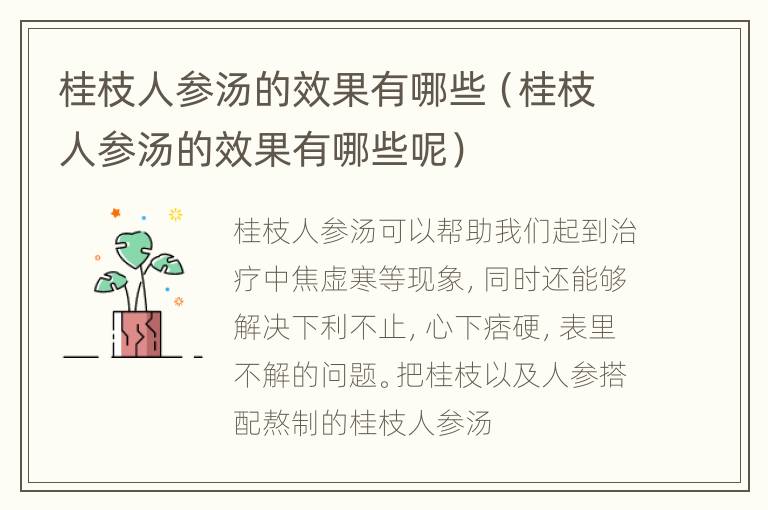 桂枝人参汤的效果有哪些（桂枝人参汤的效果有哪些呢）