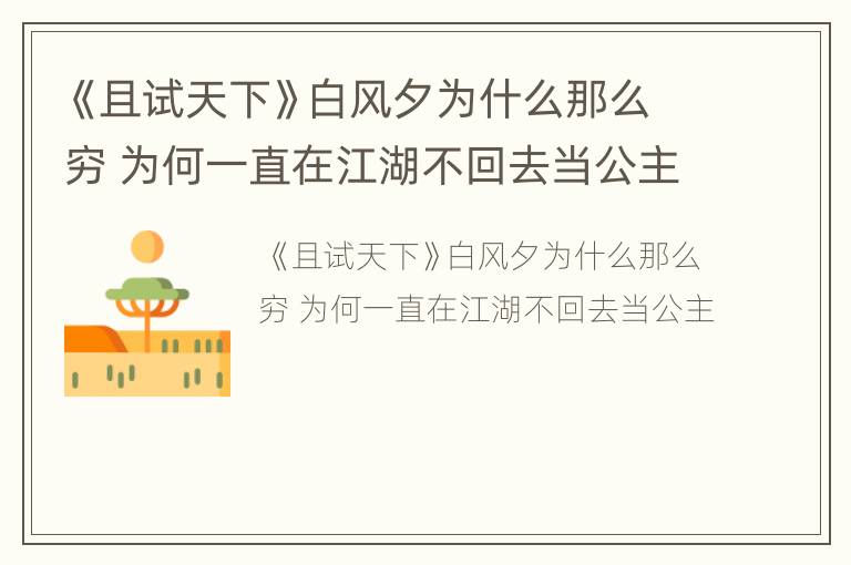 《且试天下》白风夕为什么那么穷 为何一直在江湖不回去当公主