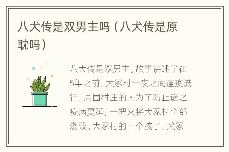 八犬传是双男主吗（八犬传是原耽吗）