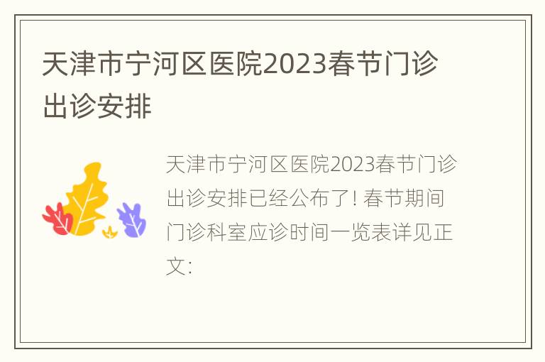 天津市宁河区医院2023春节门诊出诊安排