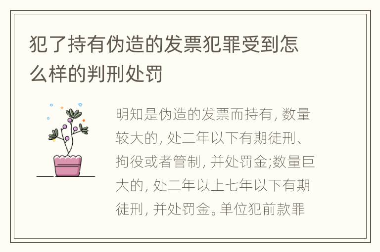 犯了持有伪造的发票犯罪受到怎么样的判刑处罚