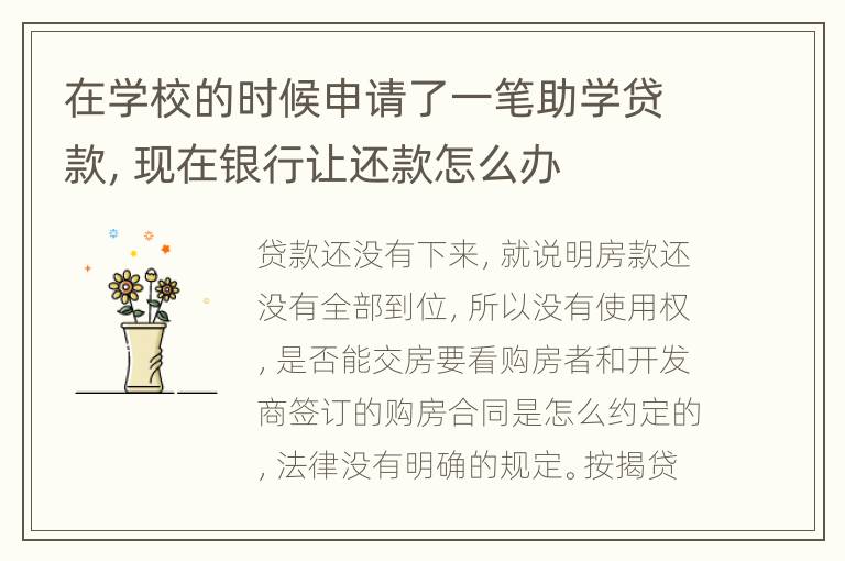 在学校的时候申请了一笔助学贷款，现在银行让还款怎么办