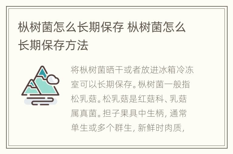 枞树菌怎么长期保存 枞树菌怎么长期保存方法