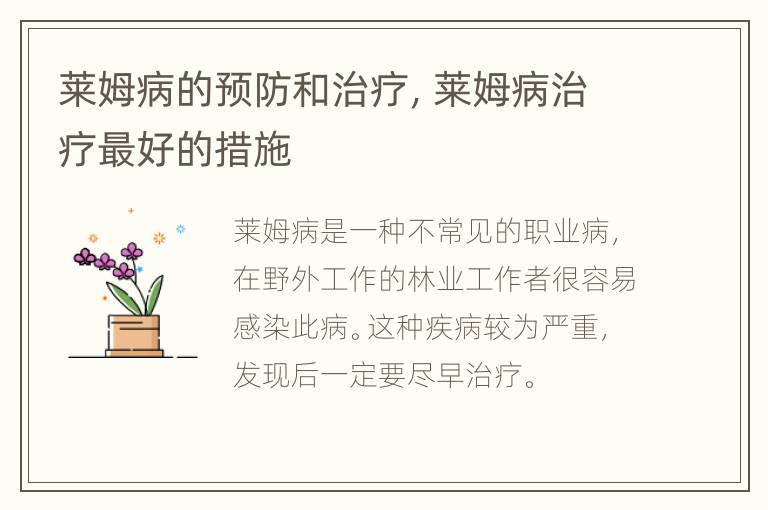 莱姆病的预防和治疗，莱姆病治疗最好的措施