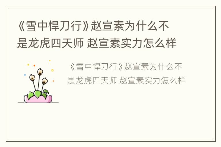 《雪中悍刀行》赵宣素为什么不是龙虎四天师 赵宣素实力怎么样