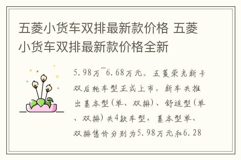 五菱小货车双排最新款价格 五菱小货车双排最新款价格全新