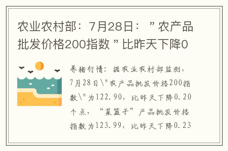 农业农村部：7月28日：＂农产品批发价格200指数＂比昨天下降0.20个