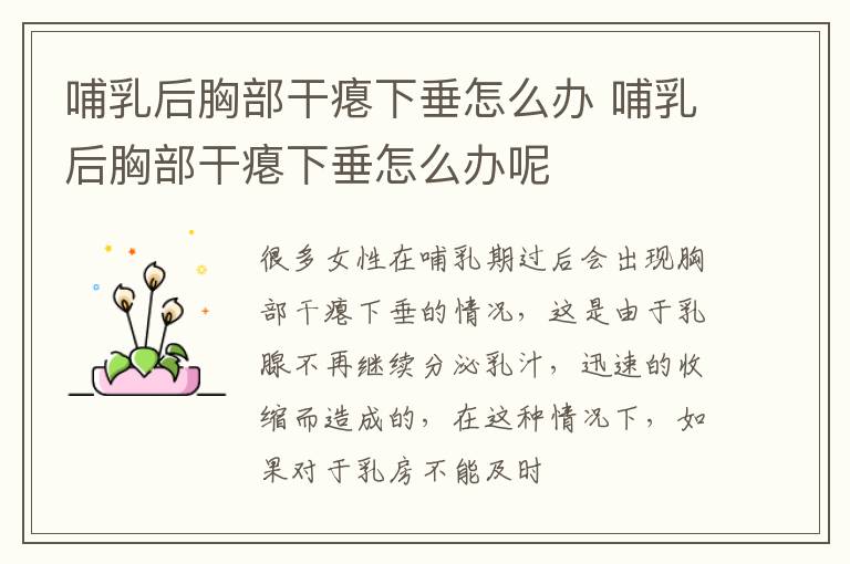哺乳后胸部干瘪下垂怎么办 哺乳后胸部干瘪下垂怎么办呢
