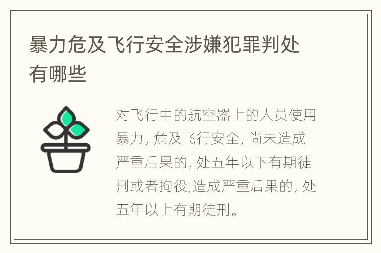 暴力危及飞行安全涉嫌犯罪判处有哪些