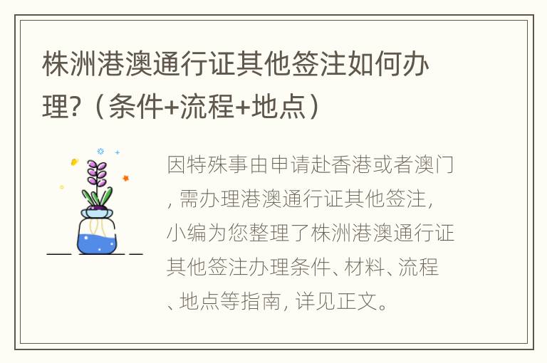株洲港澳通行证其他签注如何办理？（条件+流程+地点）