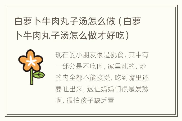 白萝卜牛肉丸子汤怎么做（白萝卜牛肉丸子汤怎么做才好吃）