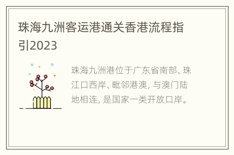 珠海九洲客运港通关香港流程指引2023