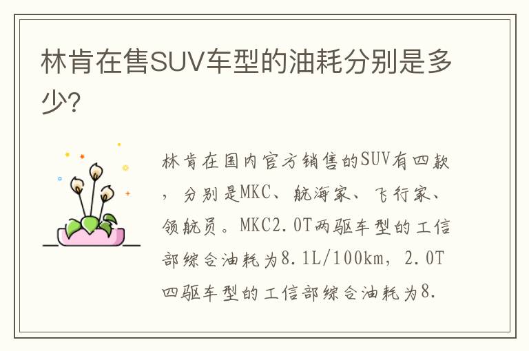 林肯在售SUV车型的油耗分别是多少？