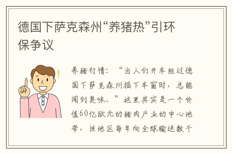 德国下萨克森州“养猪热”引环保争议