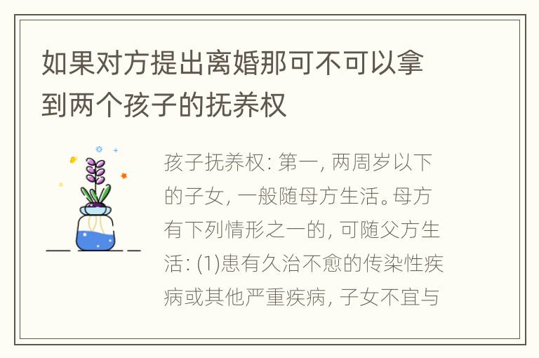 如果对方提出离婚那可不可以拿到两个孩子的抚养权