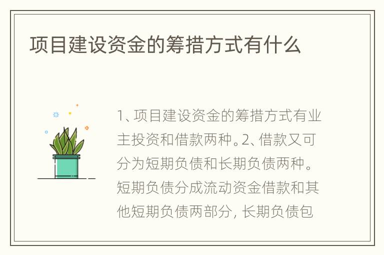 项目建设资金的筹措方式有什么