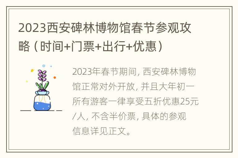2023西安碑林博物馆春节参观攻略（时间+门票+出行+优惠）