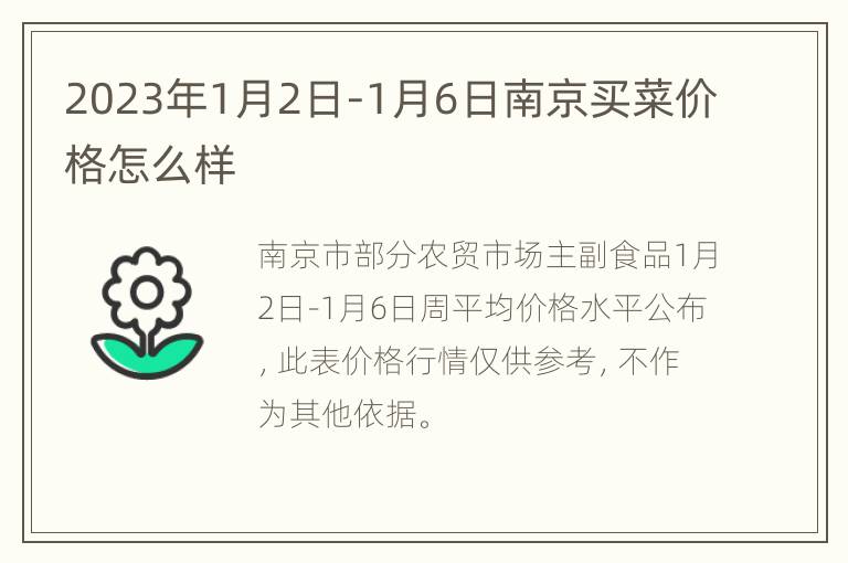 2023年1月2日-1月6日南京买菜价格怎么样