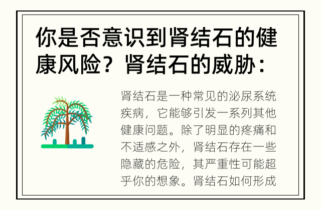你是否意识到肾结石的健康风险？ 肾结石的威胁：引发其他疾病的隐藏危险