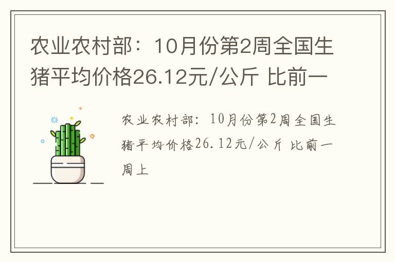农业农村部：10月份第2周全国生猪平均价格26.12元/公斤 比前一周上