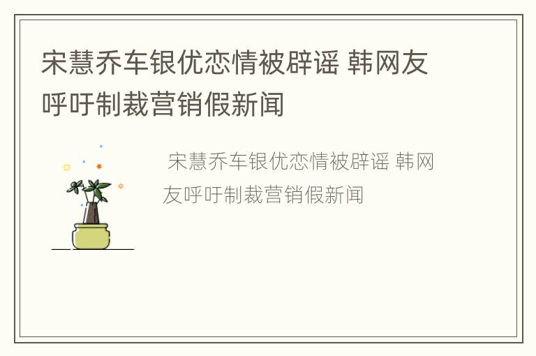 宋慧乔车银优恋情被辟谣 韩网友呼吁制裁营销假新闻