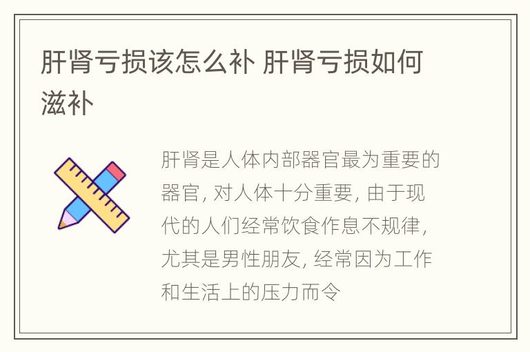 肝肾亏损该怎么补 肝肾亏损如何滋补