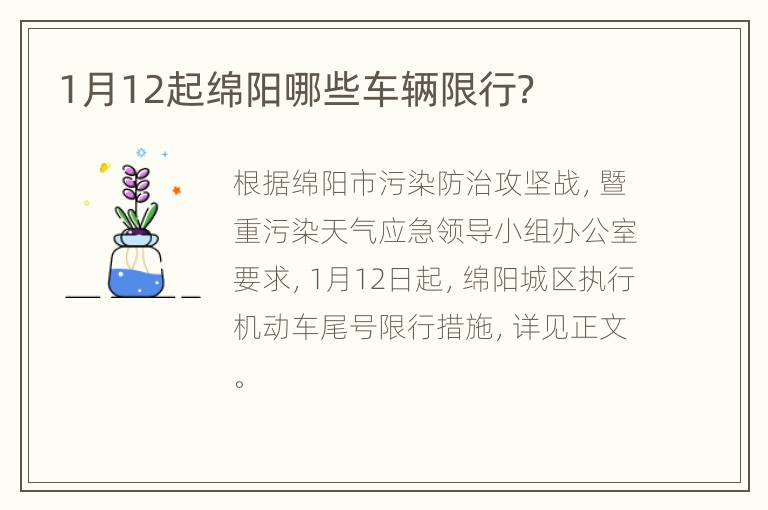 1月12起绵阳哪些车辆限行？