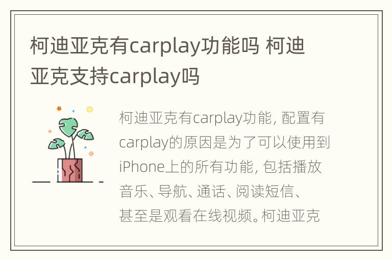 柯迪亚克有carplay功能吗 柯迪亚克支持carplay吗