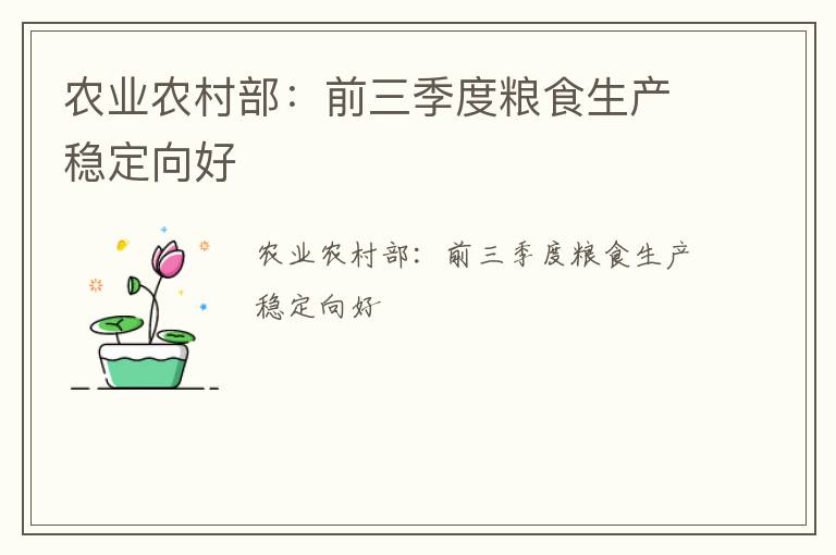 农业农村部：前三季度粮食生产稳定向好