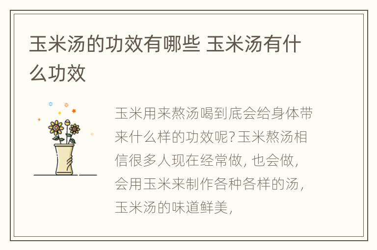 玉米汤的功效有哪些 玉米汤有什么功效