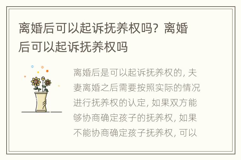 离婚后可以起诉抚养权吗？ 离婚后可以起诉抚养权吗