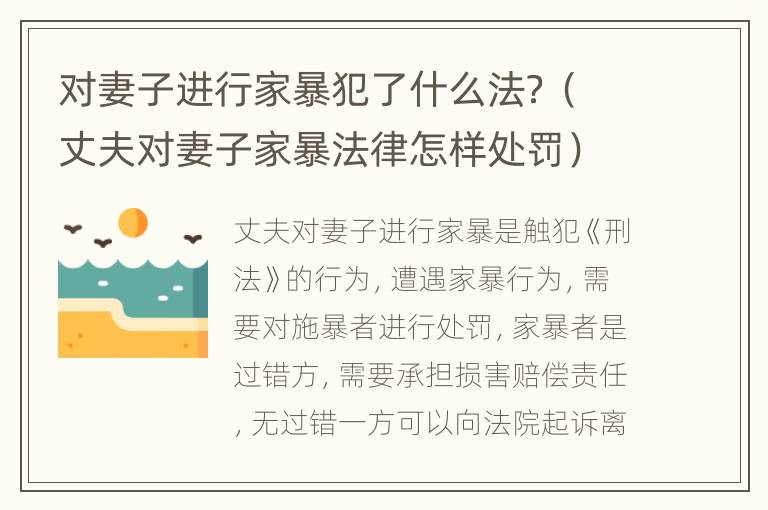 对妻子进行家暴犯了什么法？（丈夫对妻子家暴法律怎样处罚）
