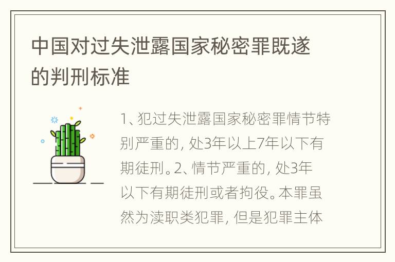 中国对过失泄露国家秘密罪既遂的判刑标准