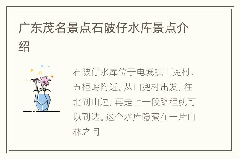 广东茂名景点石陂仔水库景点介绍