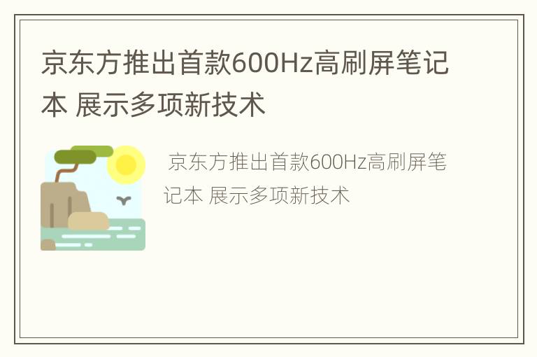 京东方推出首款600Hz高刷屏笔记本 展示多项新技术