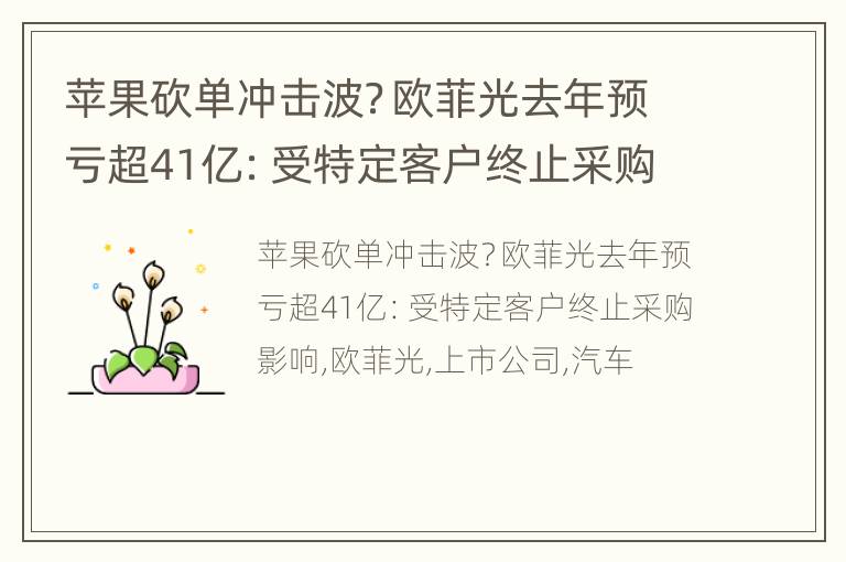 苹果砍单冲击波？欧菲光去年预亏超41亿：受特定客户终止采购影响