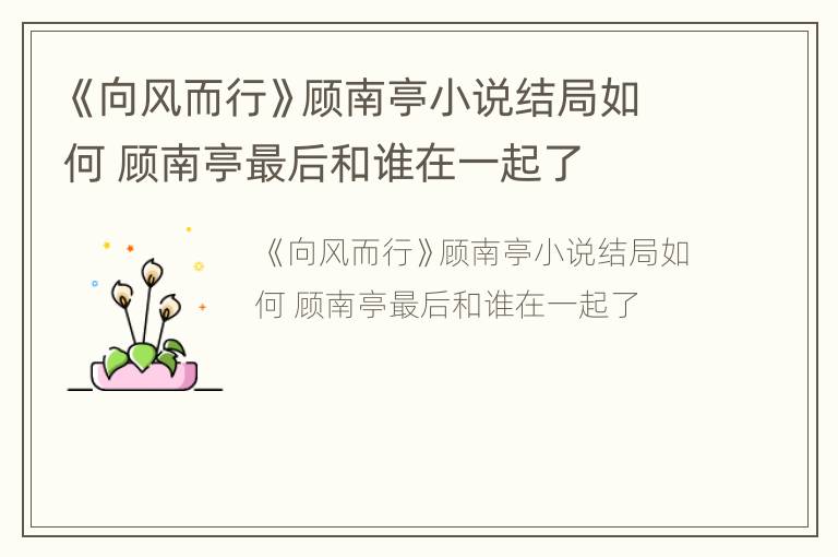 《向风而行》顾南亭小说结局如何 顾南亭最后和谁在一起了