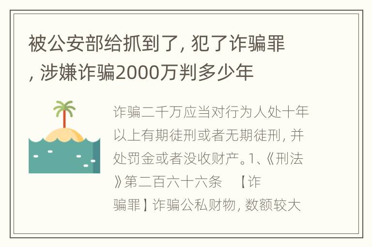 被公安部给抓到了，犯了诈骗罪，涉嫌诈骗2000万判多少年