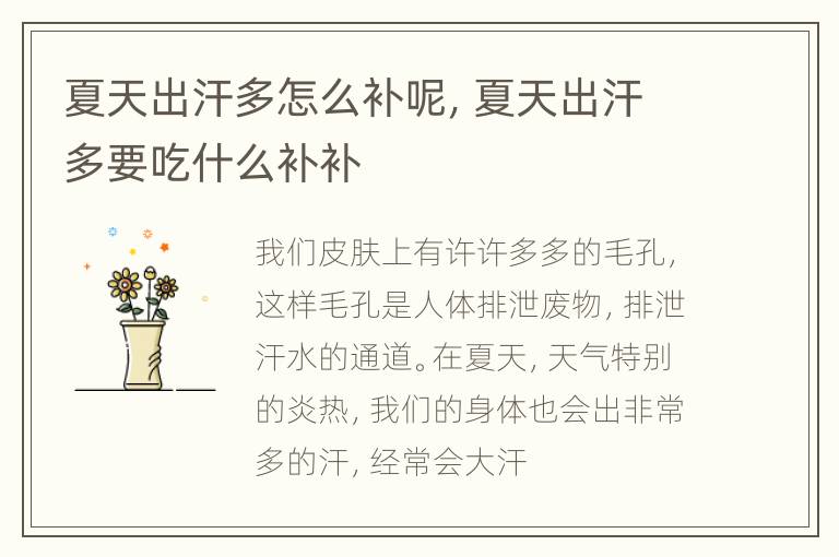 夏天出汗多怎么补呢，夏天出汗多要吃什么补补
