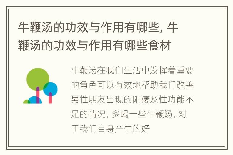 牛鞭汤的功效与作用有哪些，牛鞭汤的功效与作用有哪些食材